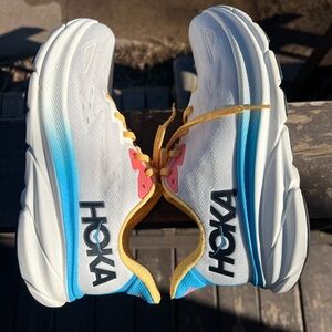 HOKA White and Blue Running Shoes
